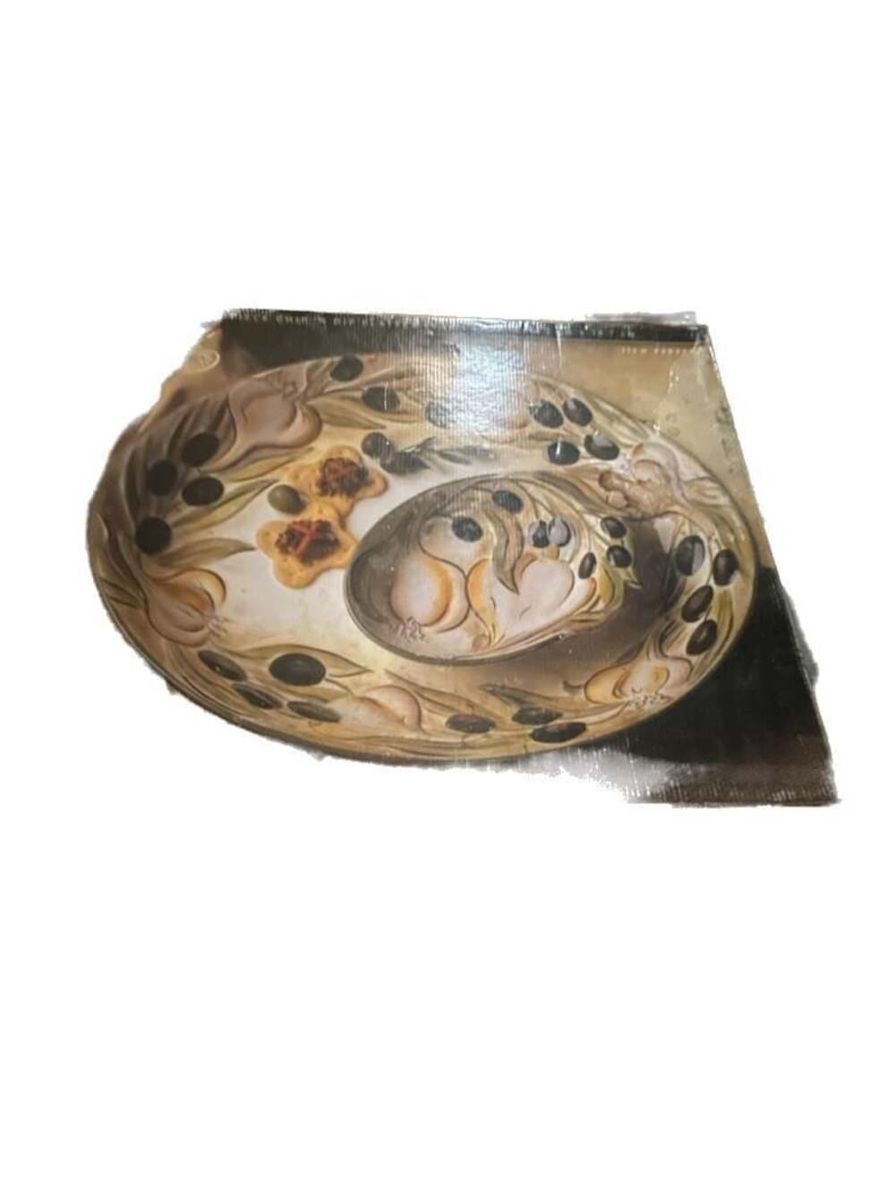 Vintage Clay Art San Francisco Olive & Garlic Hand Painted Chip and Dip Platter
